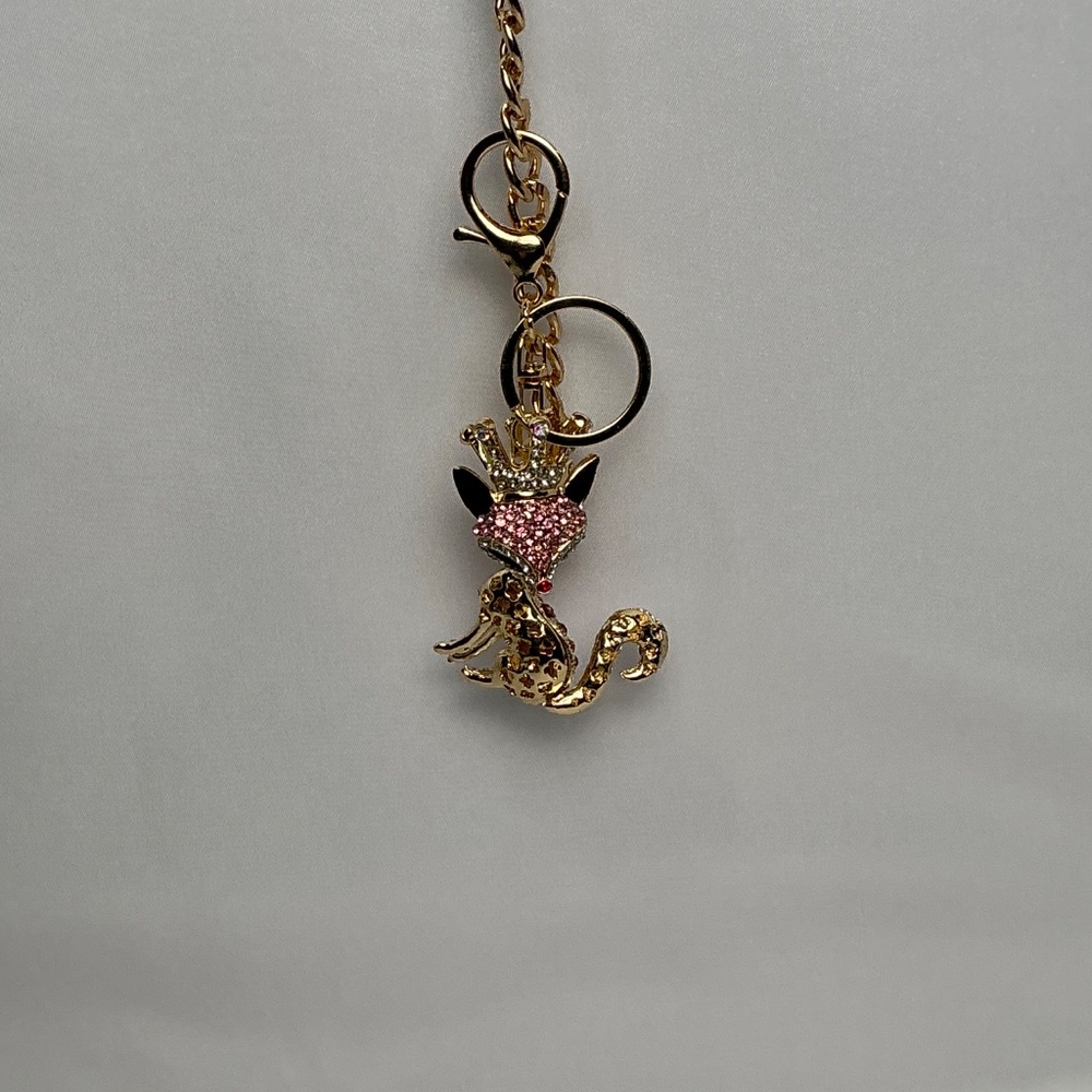 Fabulous rhinestone articulating head tail fox foxy crown crystal bag charm key